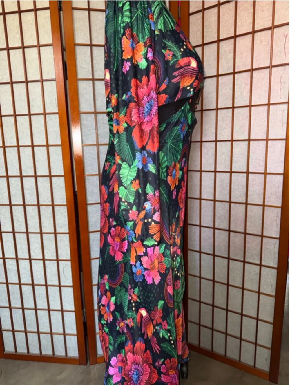 Women's FARM Rio Black Multicolor Floral Cutout Maxi Dress XL - Picture 4 of 7